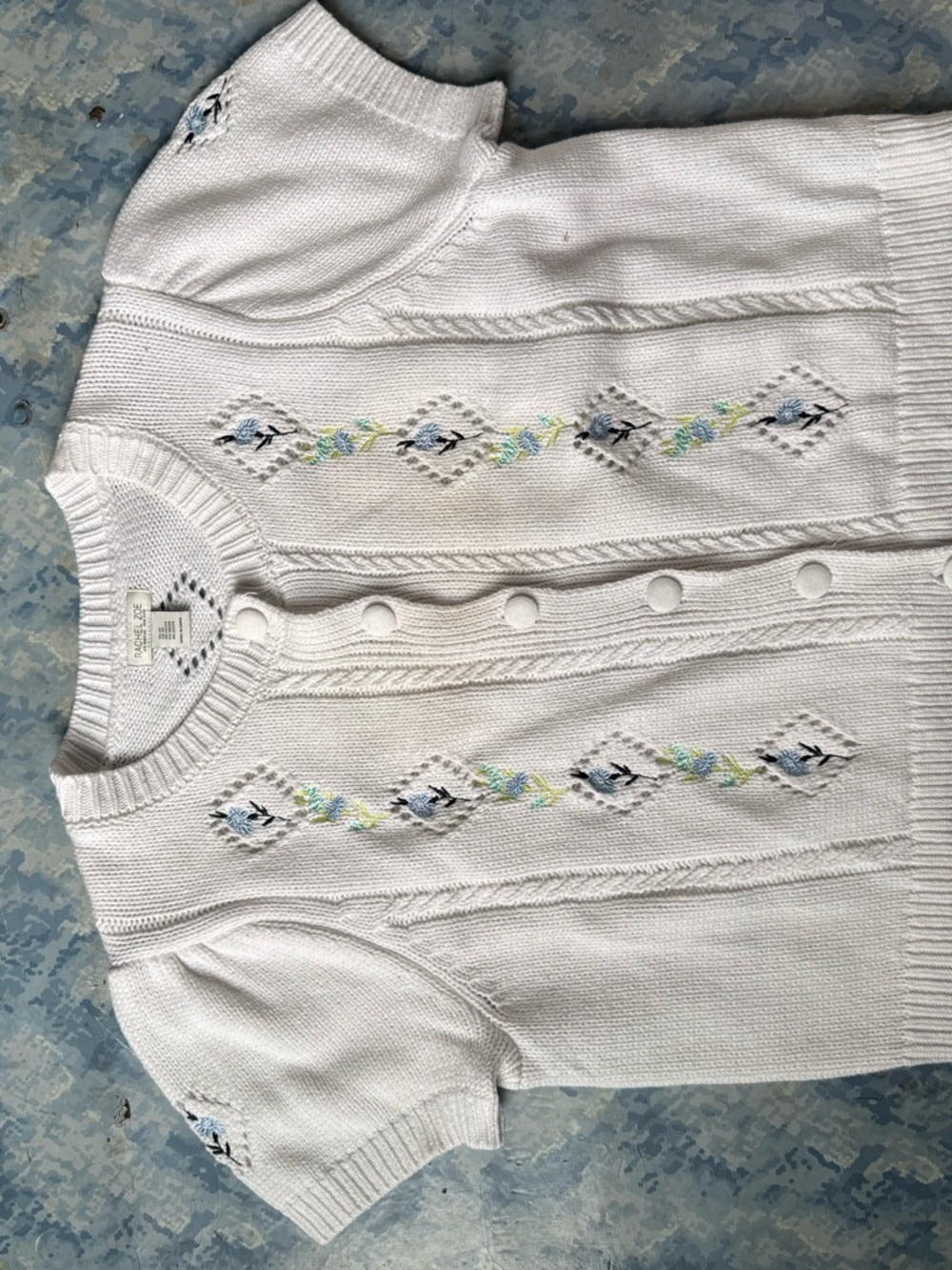 Rachel Zoe White Short-Sleeve Embroidered Button-Front Cardigan